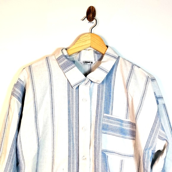 Women M Cotton Blend Blue/White Button Up Lagun Leisure Barn Work Chore Western - Picture 1 of 12